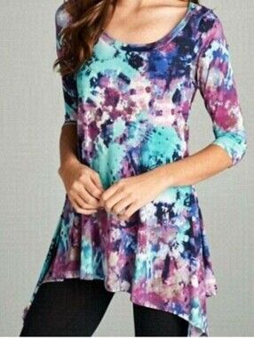 EMERALD 3/4 Sleeve Watercolor Tunic Top Size Small NWT